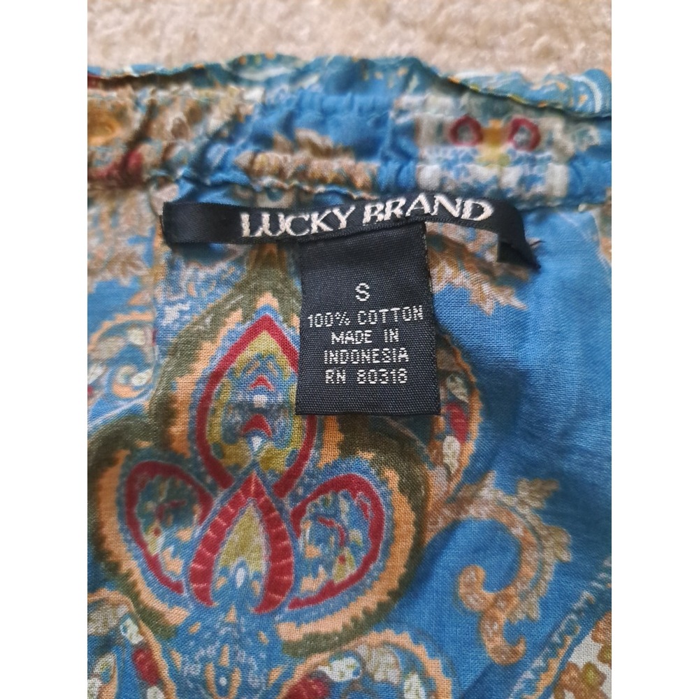 Lucky Brand Cotton Lightweight Paisley  Boho Style Patchwork Blouse Top Tunic S - Picture 13 of 13